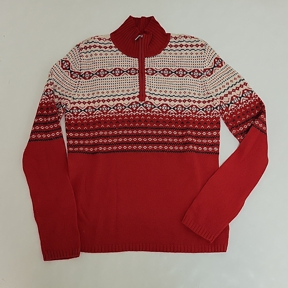 Tommy Hilfiger 1/4 zip wool blend sweater small red white ski lodge preppy